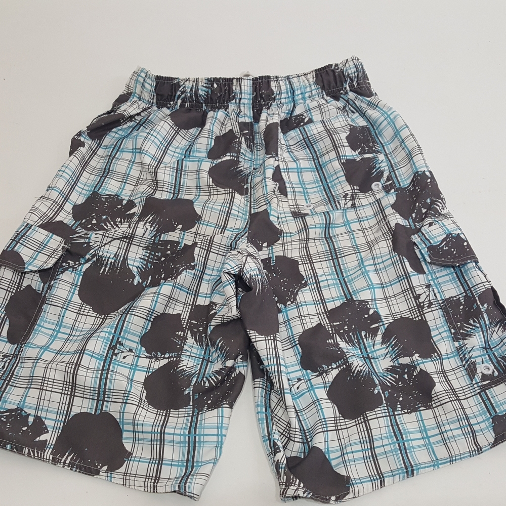 Airwalk Swim Trunk Board Shorts Suit Mens Size Small Plaid Blue White Flower